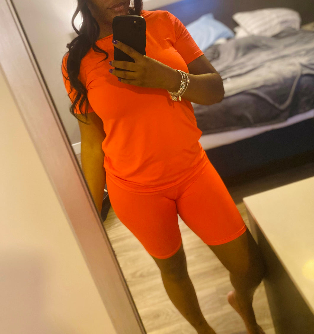 Easy Breezy Biker Shorts Set-Neon Orange