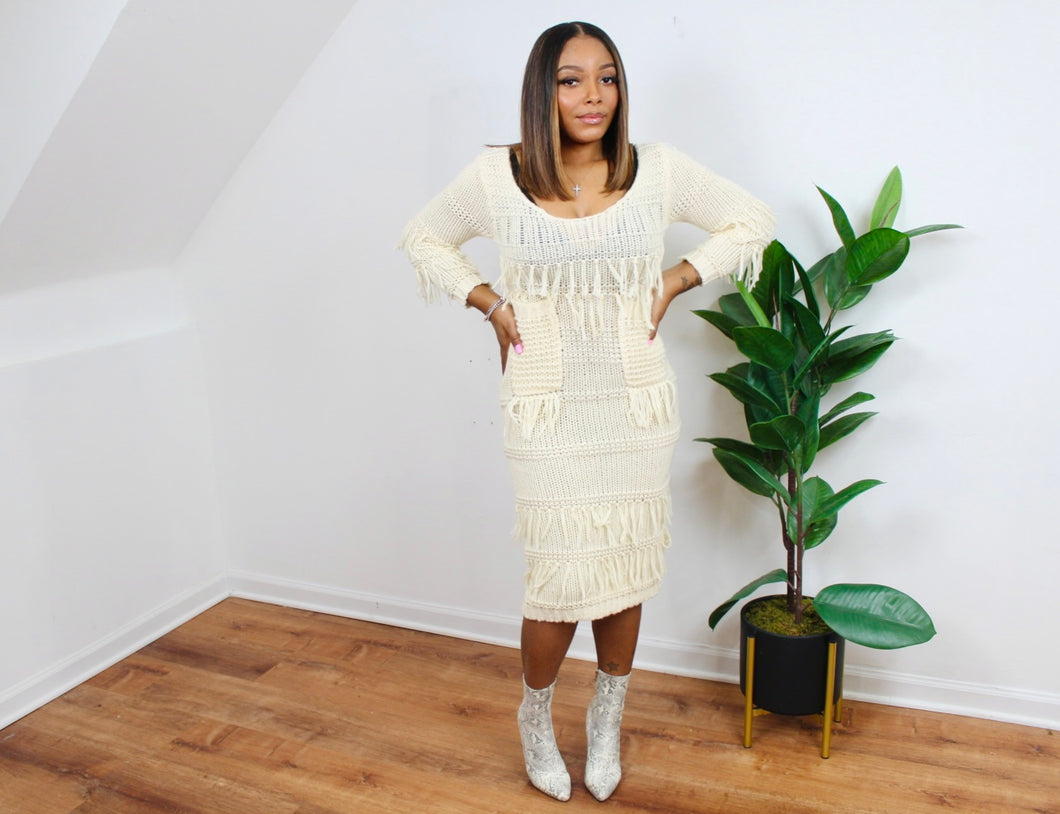 New Flame Fringe Sweater Dress