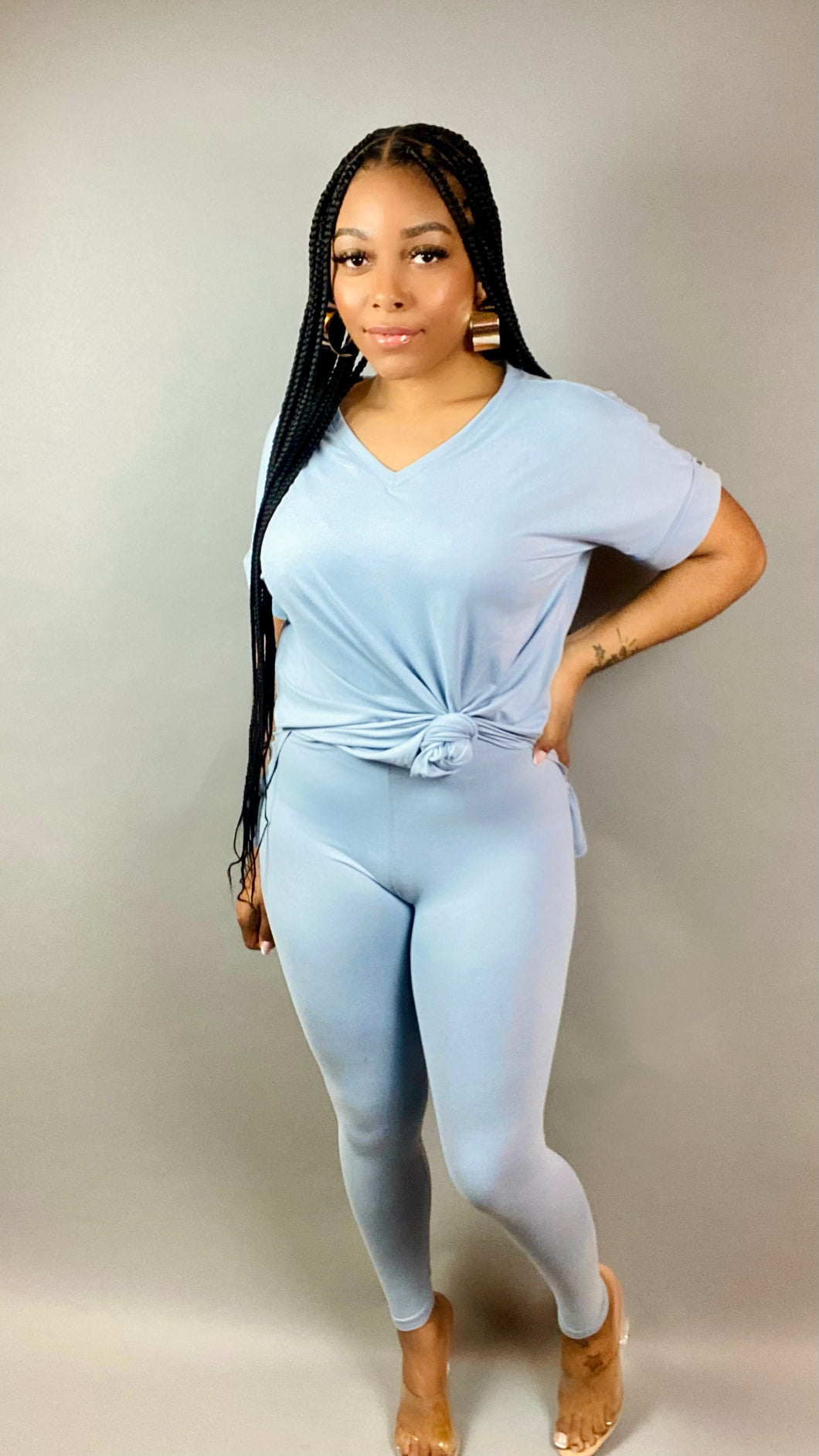 V-neck Legging Set-Ash Blue